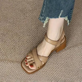 Breakj Summer New Retro French Coarse Sandals Female Exposed Toe Soft Leather Heel Cross Roman
