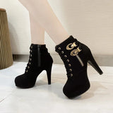 Breakj Ankle Boots Women's Buckle Martens Women's Side Zipper Lace Women's Ankle