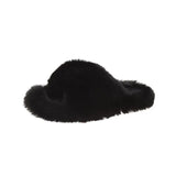 Women Cross House Furry Slippers Fashion Faux Fur Warm Shoes Women Slip on Flats Female Home Open Toe Pink Plush