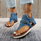 Women's Casual Denim Sandals Women Gladiator Sandals Back Zipper Open Toe Non Slip Thong Sandals, Versatile Roman Style