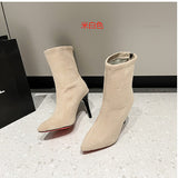And Winter New Martin Boots Women Korean Version Black Pointed Back Zipper Ankle Boots Thin Heel High Heel Suede Fashion Boots