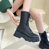 Women's Platform Ladies Mid-calf Boots Solid Shoes Spring Autumn Female Short Thick Bottom FLats Ankle Booties Casual