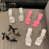 Luxury Rhinestones Women Sandals Elegant Stiletto High Heels Slingback Gladiator Sandal Slip On Slippers Bling Slides
