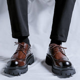 Breakj Shoes Men's Platform Heighten Casual Shoes British Style Leather Shoes Summer Casual Brown Wedding Groom's Shoes