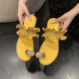 Summer New Set Toe Lace Pineapple Flat-Soled Large-Size Sandals And Slippers From Women's