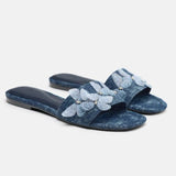 Women's Shoes Slippers Flats Low Heel Bow Knot Sweet Denim Fabric Home Designer Casual Fashion Beach Shipping Free Item on