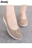 White Flat Middle Wedge Heel Women's Summer Canvas Shoe 2023 Hollow Breathable White Flats Footwear Ladies Nurse