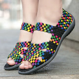 Sandals Handmade Woven Flat Shoes Woman 2020 Summer Fashion Breathable Casual Slip-On Colorful Female