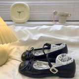 Breakj Thin Round Head Bow Flat Sole Single Shoes Summer New Small Leather Shoes Light Mouth Mary Jane