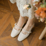2023 New Thick Heel French Line With Pearl Middle Heel Empty Single