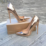 Women Shiny Gold Pointed Toe Stiletto High Heels Sexy Ladies Patent Pumps 12cm 10cm 8cm Sparkly Wedding Bridal