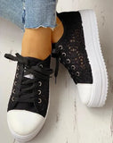 Shoes 2020 Fashion Summer Casual White Shoes Cutouts Lace Canvas Hollow Breathable Platform Flat Shoes Woman