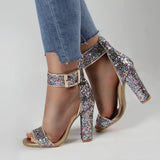 Breakj New Wedding Shoes Dinner Summer Toe Lichen Sexy Hollow Thick High Heel Sandals Foot Buckle