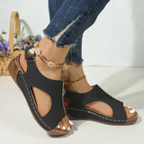 New Size 2024 Sandals Women's Car Sewing Breathable Velcro Hollowed-Out Slope Heel Sandals