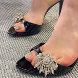 Summer New Open-Toe Diamond With Thin Heel Slippers Women's Feel Wearing Crystal Shoes High-Heeled
