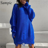 Knitwear Casual Y2K Pullover Basic Long Sleeve Oversized Sweater Tops Loose Knitted Sexy Women Party Sweater Dresses