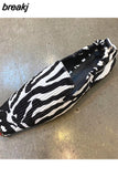Square Toe Flats Shoes Women Slip On Loafers Comfortable Ballet Zebra Snake Pattern Shoe Big Size 35-41 Zapatillas