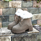 Breakj Mouth Plus Velvet Short Boots Women 2025 Autumn And Winter New Large-Size Round Head Coarse And Fashion Tice Cotton