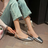 Size 33-40 Women Flats Sandals Real Leather Elegant Low Heels Summer Shoes For Women 2023 Fashion Silver