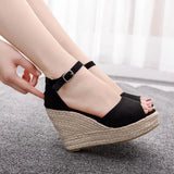 Shoes For Women Retro Open Toe Ankle Platform Beach White Sandals Plus Size Weave High Heels Buckle-Strap Roman
