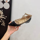 Breakj Temperament V Home Rivet Tip For A Long Time Standing Not Tired Single Shoes New Sexy Patent Leather T-Shaped Buckle With Lazy