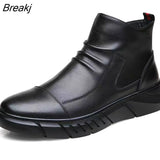 and Winter New High-top Men's Shoes Winter Fleece Boots Men's Casual Mid-top Leather Zipper Boots Tooling Men's