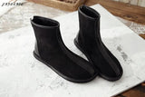 Retro Women Boots Autumn Winter Short Boots Handmade Comfortable Zipper Simple Literature Ankle Boots Casual Flat