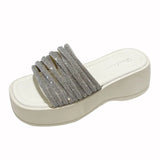 Women Crystal High Heels Slippers Summer Luxury Sandals Wedges Platform Shoes 2024 Slides Slingback Flip Flops Ladies
