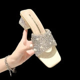 Women Summer New Fashion Women's Sandals 2022 Slippers Outside Bright Pearl Rough-heeled Medium-heeled