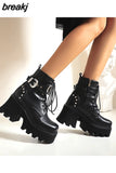 Boots Punk Woman Fashion Zipper Belt Buckle Boot Women Single Punk Boot Ladies Platform Boots Shoes Woman size 44