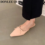 Candy Color Mule Shoes Women Slippers Flat Close Toe Slides Casual Flip Flops Sweet Bow Knot Sandal 2023 Summer