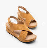 Shose Summer 2021 Casual Leather Sandals Velcro Retro Sandalis Women Plus Size Hollow Wedges