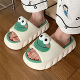 Frog Linen Slippers Women Shoes Couples Non Slip closed toe platform Cotton Linen Cool Slippers Home Slippers