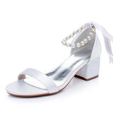 Breakj Cm Thick Heel Sandals Shallow Mouth With Sandals Champagne Satin Cloth Bride White Sandals Women Wedding