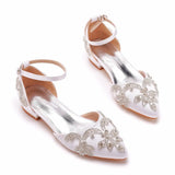 Breakj Cm Flat Heds Casual Tip Hollow Sandals Low Heeled White Bungalow Diamond Wedding Shoes Dress