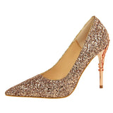 Breakj Fashion Sexy Nightclub Women's Shoes Metal Heel High Heel Shallow Pointed Sequined Single