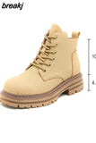 Platform Shoes Women's Short Leather Boots 2023 Autumn Luxury Ankle Boots Female Chunky Botins Free Shipping Large