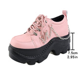 Breakj Babes Rock Dark Punk Round Head Height Tie With Thick-Soled Pine Pastry Shoes Sub-Cultural Small Leather
