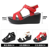 Leather Slope Heel Sandals Women 2023 Summer New Muffin Thick Soles Waterproof Platform With Large Heels Mother Sandals
