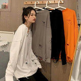 bottoming shirt tide hole sweater women loose Korean vintage vintage super fire cec upper clothes bottoming thin
