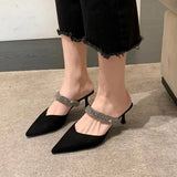 Breakj Summer New Single Shoe Tips Behind The Empty Thin Heel Sandals Black Water Drill Temperament High Heels