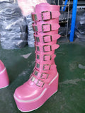 Sale Women Boots Buckle Heart Pink Wedges Thick Bottom Platform Knee High Women's Boots Goth Cosplay