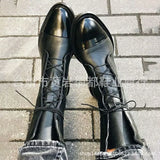 Breakj And Winter New Flat Bottom With Martin Boots Women Hot 43 Yards Pointed Patent Leather Splicing Side And Medium
