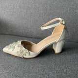 Breakj Cm Thick Heel Tip Single Shoe Large-Size Coarse Sandals Water Drill Wedding Shoes Women White Wedding