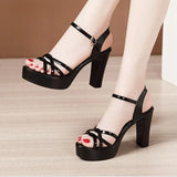 Thick-Heeled Open-Toed Sandals, Summer 2023 New Thick-Soled Waterproof Table Lacquered Leather With Large Size Model