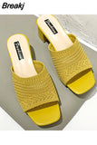 Women Slippers 2023 Summer Closed Toe Comfort Slippers Women Fashion Fly Weave Outdoor Sandals Women Medium Heel