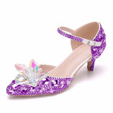 Queen 5CM Pointed Toe Bride Wedding Shoes Cinderella Prom Pumps Ankle Strap Buckle Rhinestone Mary Janes High