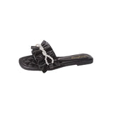 Size Pearl Chain Slippers Female 2024 Casual Temperament One Character Flat Slippers Fairy Wind Slippers