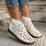 Breakj And Summer 2025 New Round Head Hollow Shoes Women Fashion Zipper Retro National Style In The Middle Of The Cool