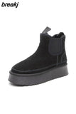 Chelsea Ankle Boots Woman Winter 2023 Fur Luxury Designer Shoes Women Flats Heel Warm Casual Elegant Plush Snow